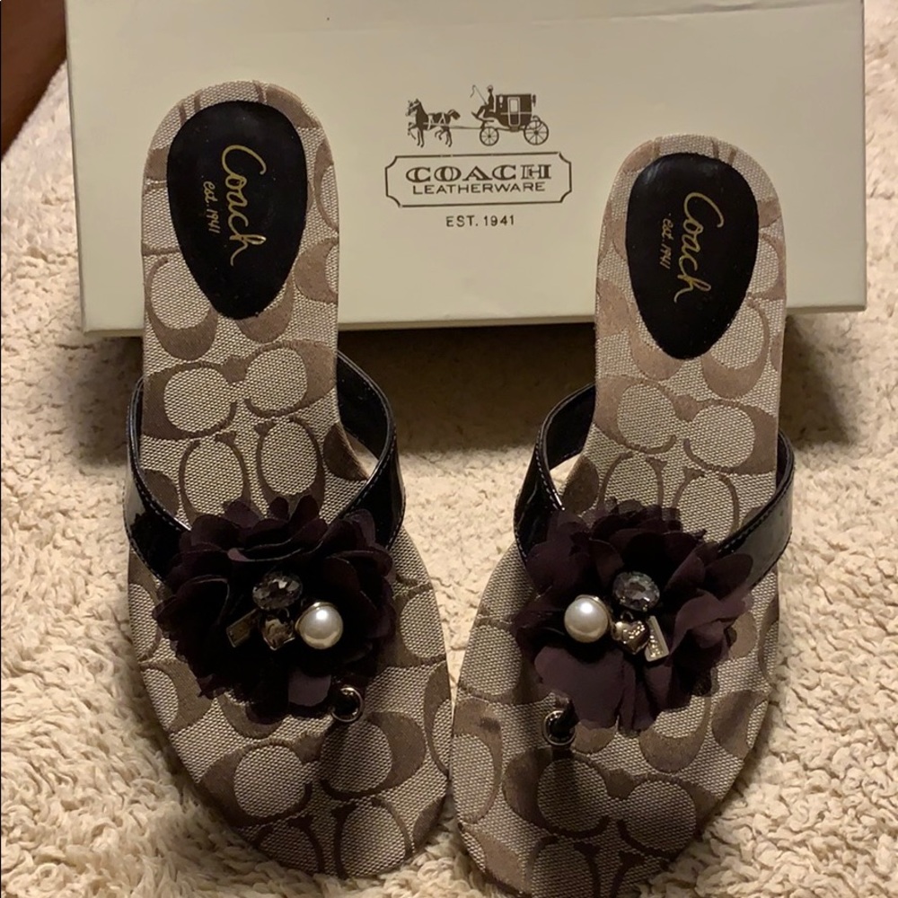 Brown and tan Coach flip flops brand new with box